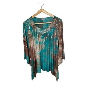 Metallic Animal Print Tunic Size 3X Handkerchief Hem Flared Sleeves Fairy Witchy